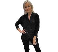 Want Clothing Women Glittery Lurex Sparkle Crossover Front Drape Neck Casual Wrapover Hi Lo Top Blouse (UK, Numeric, 18, 20, Regular, Regular, Black/Blue Glitter)