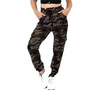 Want Clothing Women's Camouflage Cuffed Double Pocket Cargo Combat Trousers Khaki - Grey - Stone Camo 8 10 12 14 (UK, Alpha, L, XL, Regular, Regular, Khaki)