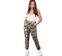 Want Clothing Women's Camouflage Cuffed Double Pocket Cargo Combat Trousers Khaki - Grey - Stone Camo 8 10 12 14 (UK, Alpha, L, XL, Regular, Regular, Stone)