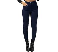 Want Clothing - Women's Denim Look Casual Skinny FIT Button Detail Stretch FIT Jeans Pants (as8, Alpha, s, m, Regular, Regular, Navy, Regular)