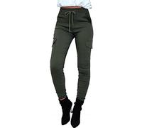 Want Clothing Women's Denim Look Casual Stretch FIT Slimming Cargo Combat Pants (as8, Alpha, l, x_l, Regular, Regular, Khaki, L-XL, Fitted)