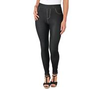 Want Clothing Women's High Waist Denim Jean Look Leggings Seamless Stretch Slimming Effect Leggings (UK, Alpha, S, M, Regular, Regular, Black)