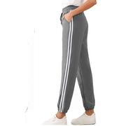 Want Clothing Womens Ladies Side Stripe Joggers Bottoms Elasticated Hem Side Pocket Double Striped Casual Look Lounge Pants (UK, Alpha, L, XL, Regular, Regular, Grey)