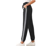 Want Clothing Womens Ladies Side Stripe Joggers Bottoms Elasticated Hem Side Pocket Double Striped Casual Look Lounge Pants Black