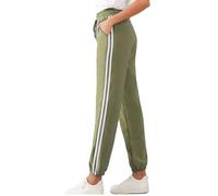 Want Clothing Womens Ladies Side Stripe Joggers Bottoms Elasticated Hem Side Pocket Double Striped Casual Look Lounge Pants (UK, Alpha, L, XL, Regular, Regular, Olive)