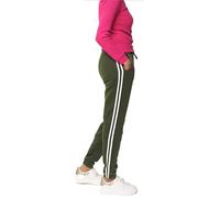 Want Clothing Womens Ladies Side Stripe Joggers Bottoms Elasticated Hem Side Pocket Double Striped Casual Look Lounge Pants (UK, Alpha, S, M, Regular, Regular, Khaki)