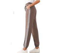 Want Clothing Womens Ladies Side Stripe Joggers Bottoms Elasticated Hem Side Pocket Double Striped Casual Look Lounge Pants (UK, Alpha, L, XL, Regular, Regular, Mocha)