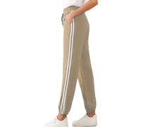 Want Clothing Womens Ladies Side Stripe Joggers Bottoms Elasticated Hem Side Pocket Double Striped Casual Look Lounge Pants (UK, Alpha, L, XL, Regular, Regular, Stone)