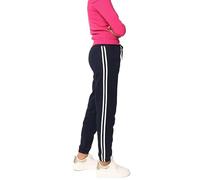 Want Clothing Womens Ladies Side Stripe Joggers Bottoms Elasticated Hem Side Pocket Double Striped Casual Look Lounge Pants (UK, Alpha, S, M, Regular, Regular, Navy)