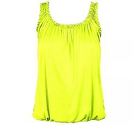 Want Clothing Women's Round Scoop Neckline Gathered Top Ladies Elastic Bubble Hem Summer Strappy Camisole Vest Top (UK, Numeric, 12, 14, Regular, Regular, Neon Yellow)