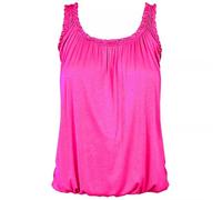 Want Clothing Women's Round Scoop Neckline Gathered Top Ladies Elastic Bubble Hem Summer Strappy Camisole Vest Top (UK, Numeric, 12, 14, Regular, Regular, Neon Pink)
