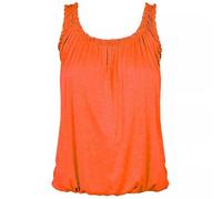 Want Clothing Women's Round Scoop Neckline Gathered Top Ladies Elastic Bubble Hem Summer Strappy Camisole Vest Top (UK, Numeric, 12, 14, Regular, Regular, Neon Orange)