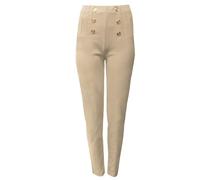 Want Clothing Women's Smart Casual Ribbed Waist Gold Button Detail Ankle Grazer Trousers (UK, Alpha, L, XL, Regular, Regular, Stone)