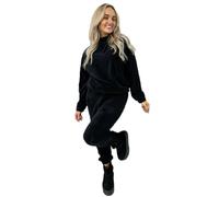 Want Clothing Womens Velour Fluffy Suit Warm Comfy Top and Joggers Two Piece Co-Ord Suit Tracksuit Solid Color Sweatshirt and Bottoms Loungewear Travel Set (UK, Alpha, S, Regular, Regular, Black)