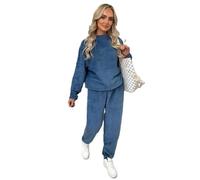 Want Clothing Womens Velour Soft Fluffy Fleece Suit Warm Comfy Top Joggers Two Piece Co-Ord Set Sweatshirt Bottoms Loungewear Travel (UK, Alpha, L, XL, Regular, Regular, Denim Blue)