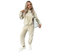 Want Clothing Womens Velour Soft Fluffy Fleece Suit Warm Comfy Top Joggers Two Piece Co-Ord Set Sweatshirt Bottoms Loungewear Travel (UK, Alpha, L, XL, Regular, Regular, Stone)