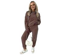 Want Clothing Womens Velour Soft Fluffy Fleece Suit Warm Comfy Top Joggers Two Piece Co-Ord Set Sweatshirt Bottoms Loungewear Travel (UK, Alpha, S, M, Regular, Regular, Brown)