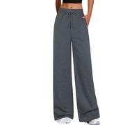 Want Clothing Womens Wide Leg Bottoms Joggers Fleece Lined Straight Flare Comfy Plain & Sport Side Stripe Casual Lounge Wear Sweat Pants (UK, Alpha, L, XL, Regular, Regular, Charcoal Grey)
