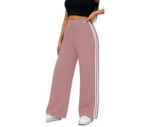 Want Clothing Womens Wide Leg Bottoms Joggers Fleece Lined Straight Flare Plain Sport Side Stripes Casual Lounge Sweat Pants (UK, Alpha, S, M, Regular, Regular, Nude with Sport Stripe)