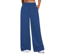 Want Clothing Womens Wide Leg Bottoms Joggers Fleece Lined Straight Flare Plain Sport Side Stripes Casual Lounge Sweat Pants (UK, Alpha, S, M, Regular, Regular, Blue)