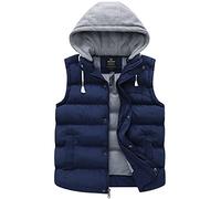 Wantdo Men’s Warm Winter Thickened Gilet Windproof Body Warmer Padded Gilets Quilted Insulated Puffer Gilet Hooded Sleeveless Jacket with Pockets Dark Blue M