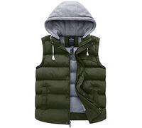 Wantdo Men’s Warm Winter Thickened Gilet Windproof Body Warmer Padded Gilets Quilted Insulated Puffer Gilet Hooded Sleeveless Jacket with Pockets Army Green S