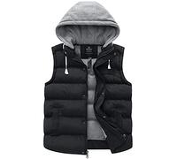 Wantdo Men’s Warm Winter Thickened Gilet Windproof Body Warmer Padded Gilets Quilted Insulated Puffer Gilet Hooded Sleeveless Jacket with Pockets Black XL
