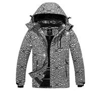 Wantdo Men's Hooded Winter Coat Windproof Snowboarding Jacket Mountain Ski Windbreaker Waterproof Hiking Jacket Black Floral L