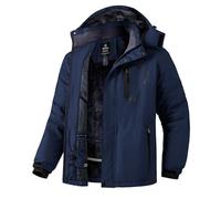 Wantdo Men's Mountain Ski Jacket Warm Winter Fleece Coat Waterproof Snowboarding Jacket Outdoor Hooded Windproof Jackets Blending Navy L