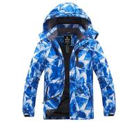 Wantdo Men's Mountain Ski Jacket Waterproof Winter Coat Hooded Windbreaker Warm Snowboarding Jacket Windproof Outdoor Jacket Blue Mountain Flora S