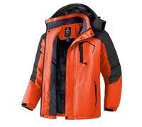 Wantdo Men's Mountain Ski Jacket Waterproof Winter Coat Hooded Windbreaker Warm Snowboarding Jacket Windproof Outdoor Jacket Orange Black XL