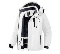 Wantdo Men's Mountain Ski Jacket Waterproof Winter Coat Hooded Windbreaker Warm Snowboarding Jacket Windproof Outdoor Jacket White XL