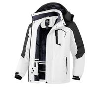 Wantdo Men's Mountain Ski Jacket Waterproof Winter Coat Hooded Windbreaker Warm Snowboarding Jacket Windproof Outdoor Jacket White & Black XL