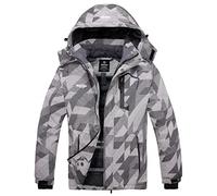 Wantdo Men's Mountain Ski Jacket Waterproof Winter Coat Hooded Windbreaker Warm Snowboarding Jacket Windproof Outdoor Jacket Black & White Flora M