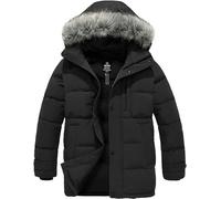 Wantdo Men's Winter Jacket Thicken Winter Coat Warm Puffer Jacket with Fur Hood Black M