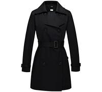 Wantdo Women's Double-Breasted Waterproof Trench Coat Windproof Lightweight Outerwear Coats Belted Shoulder Epaulets Slim Fit Jackets Black 12
