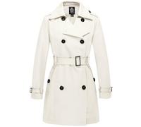 Wantdo Women's Double-Breasted Waterproof Trench Coat Windproof Lightweight Outerwear Coats Belted Shoulder Epaulets Slim Fit Jackets Beige 12
