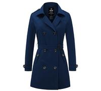 Wantdo Women's Long Trench Coat Casual Warm Jacket Lightweight Outdoor Coat Windproof Outerwear Jacket Navy M
