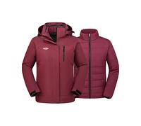 Wantdo Women's Mountain Ski Jacket Detachable Liner 3-in-1 Jacket Windproof Outdoor Coats Hooded Snow Sports Jacket Warm Seasonal Hiking Coat Wine Red XXL