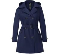 Wantdo Women's Plus Size Double-Breasted Waterproof Trench Coat | Oversized, Overcoat, Windproof, Belted, Classic Lapel, Notched Collar, Outerwear, Zip Pockets, Cuffs, Rain, Casual, Office
