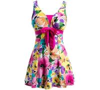 Wantdo Women's Plus Size Swimwear One Piece Tummy Control Swimdress Modest Skirted Swimsuit Rose Red 16-18