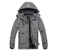 Wantdo Women's Warm Ski Jacket with Fleece Waterproof Snowboarding Jacket Hooded Mountain Coat Windproof Raincoat Black & White Flora XL