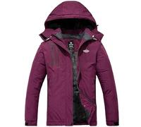 Wantdo Women's Warm Ski Jacket with Fleece Waterproof Snowboarding Jacket Hooded Mountain Coat Windproof Raincoat Purple Teal XL