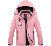 Wantdo Women's Warm Ski Jacket with Fleece Waterproof Snowboarding Jacket Hooded Mountain Coat Windproof Raincoat Coral Pink XL