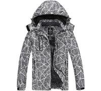 Wantdo Women's Warm Ski Jacket with Fleece Waterproof Snowboarding Jacket Hooded Mountain Coat Windproof Raincoat Grey M