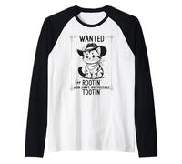 Wanted for Rootin Most Definitely Tootin Cowboy Cat Farting Raglan Baseball Tee