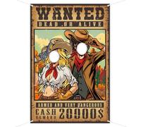 Wanted Poster Face in Hole Backdrop 3.3 x 5 ft, Wild West Party Decoration, Cowboy Cowgirls Wanted Face Cutout Photo Props, Western Rodeo Birthday Party Selfie Photo Prop