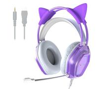Wantek Cute Cat-Ear Gaming Headset - 50mm Drivers, Noise-Cancelling Mic, 3.5mm Wired Stylish & Lightweight Design (Purple)