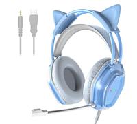 Wantek Cute Cat-Ear Gaming Headset - 50mm Drivers, Noise-Cancelling Mic, 3.5mm Wired Stylish & Lightweight Design for Xbox Ps4&5 (Blue)
