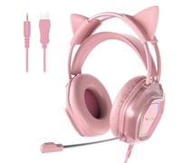 Wantek Cute Cat-Ear Gaming Headset - 50mm Drivers, Noise-Cancelling Mic, 3.5mm Wired Stylish & Lightweight Design for Xbox Ps4&5 (Pink)